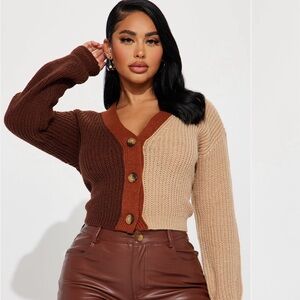 Fashion Nova Brown and Tan Button-Up Cardigan